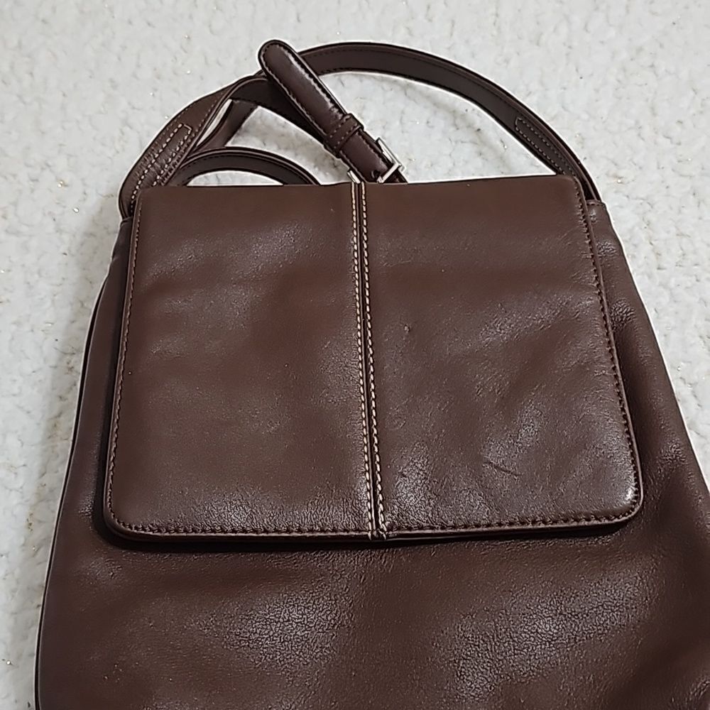 Charter Club Brown Leather Flap Over Shoulder Bag - Picture 5 of 9